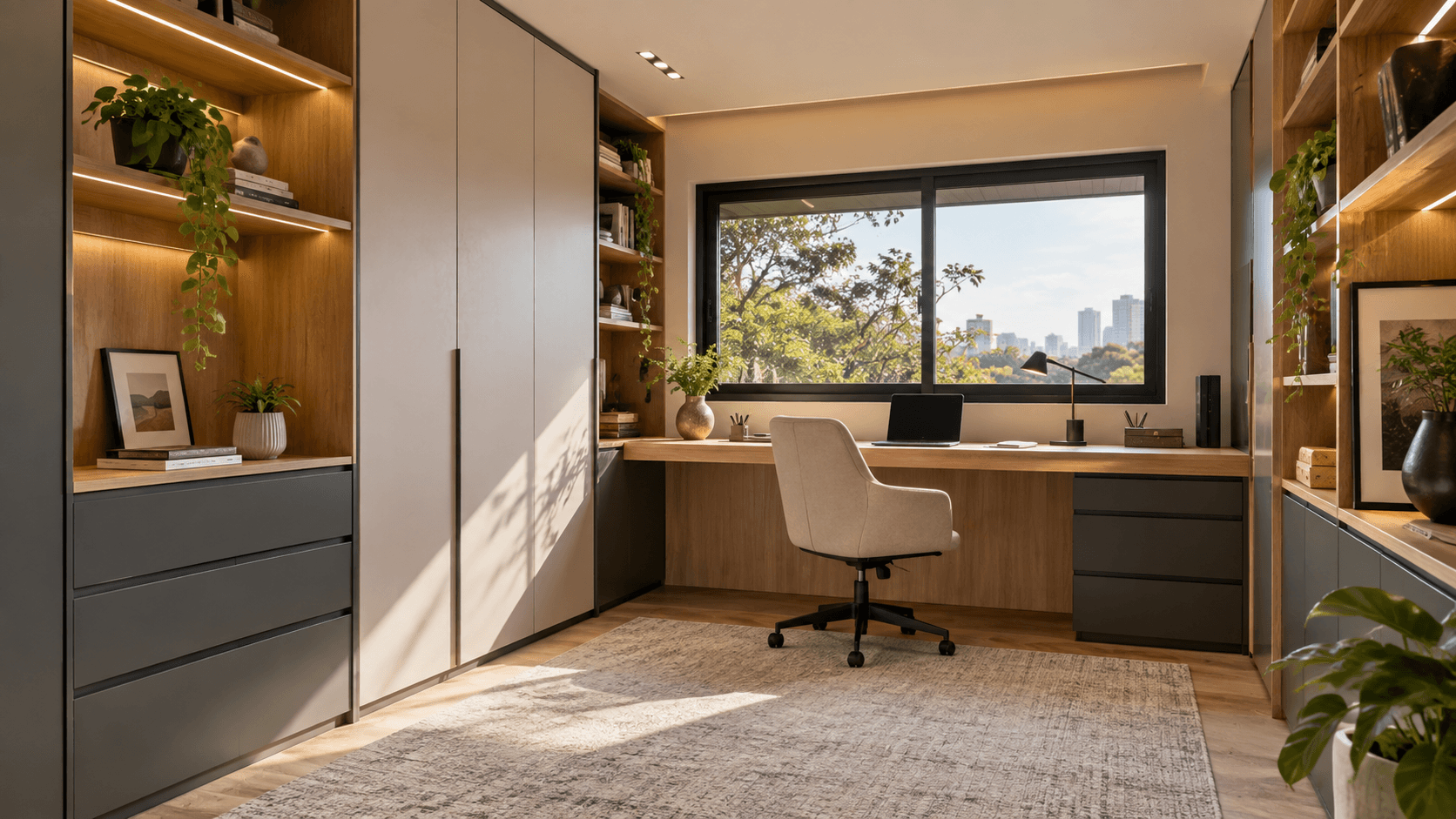 Home office planejado em MDF finalizado